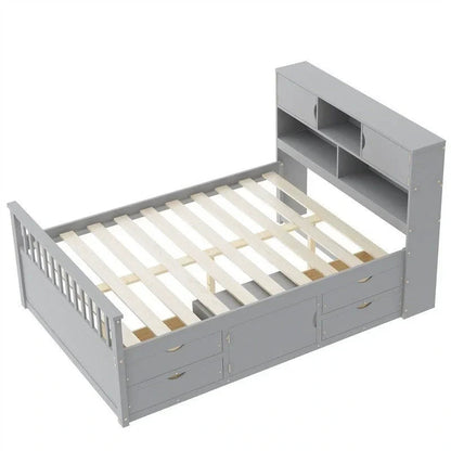 Twin/Full Captain Platform Bed With 4 Drawers And Storage Bookcase Headboard