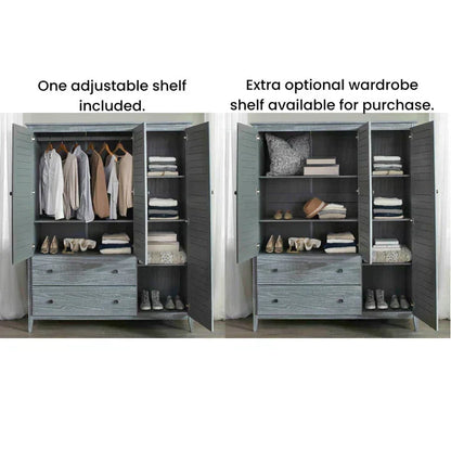 Solid Pine Wood Armoire, 3 Doors, 2 Drawers, 5 Shelves, 73.75 in H x 59.5 in W x 21.5 in D