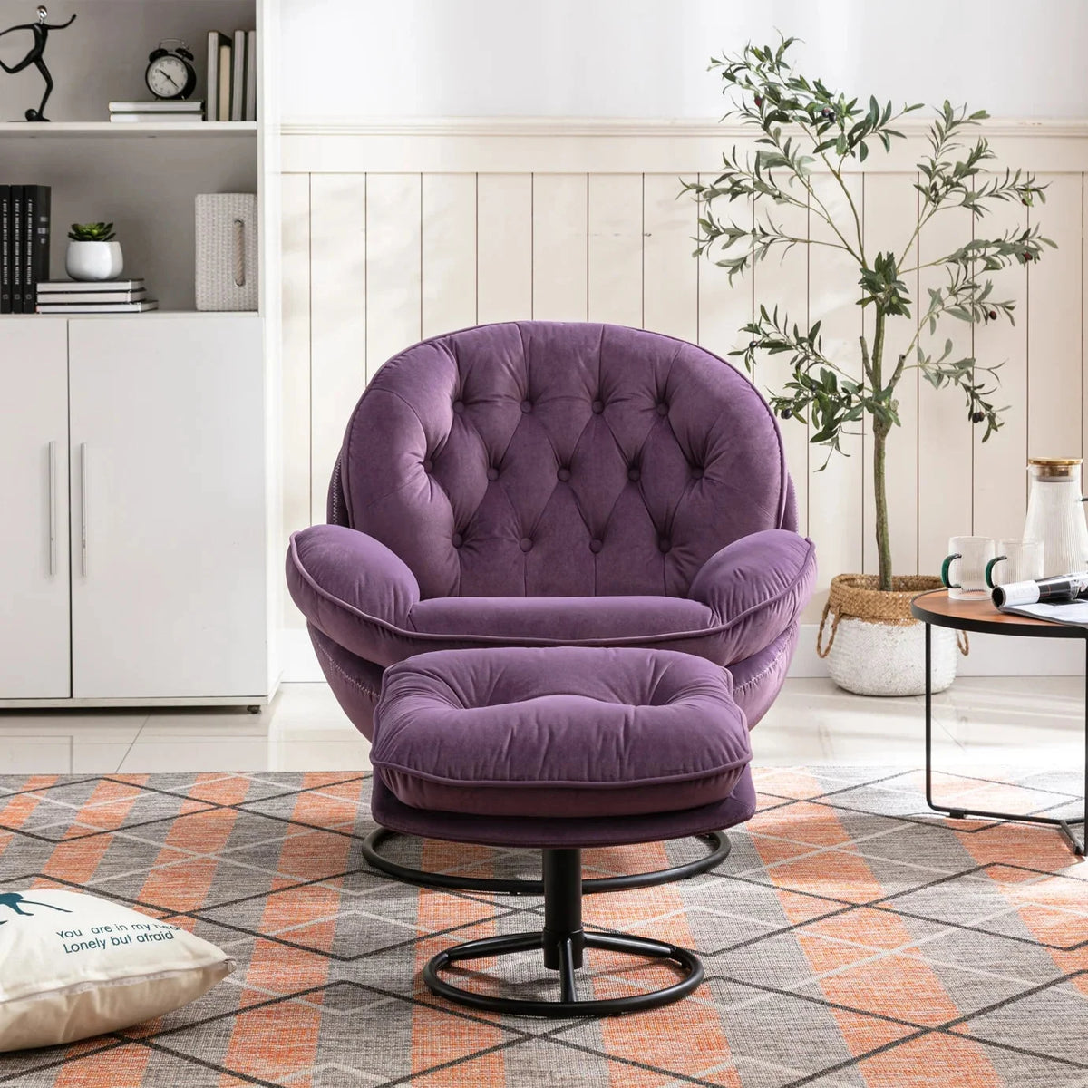 Velvet Swivel Accent Chair With Ottoman Set, Pink, 31.73 x 33.5 x 33.78 Inches