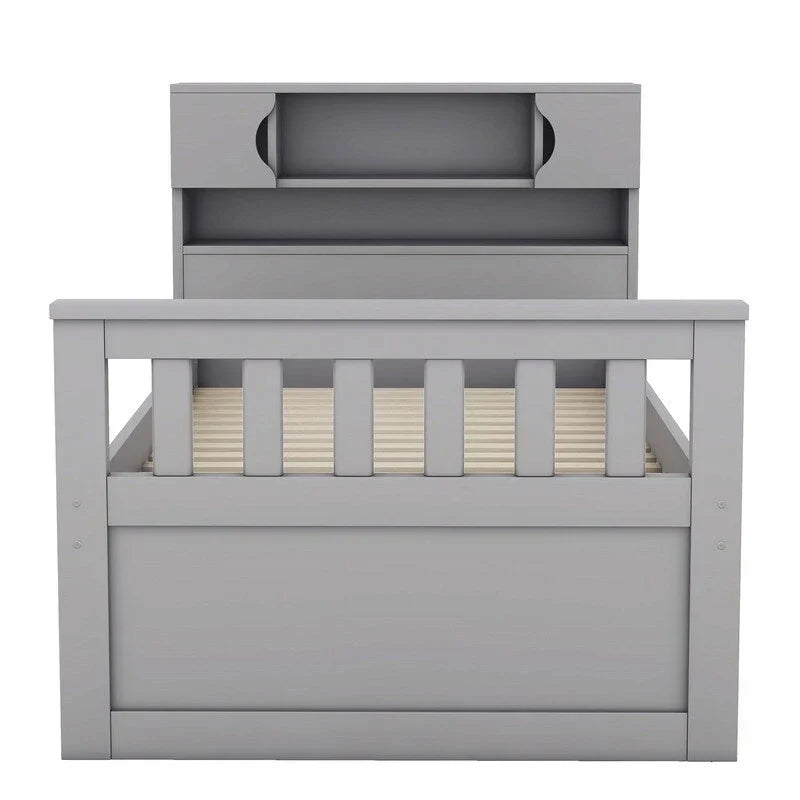Twin/Full Captain Platform Bed With 4 Drawers And Storage Bookcase Headboard