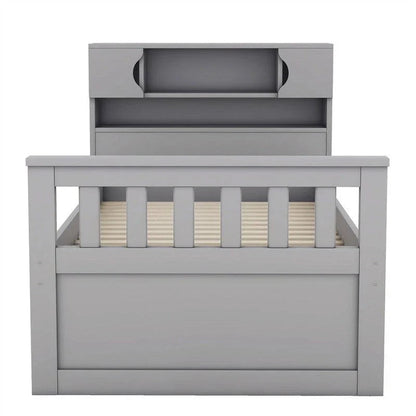 Twin/Full Captain Platform Bed With 4 Drawers And Storage Bookcase Headboard