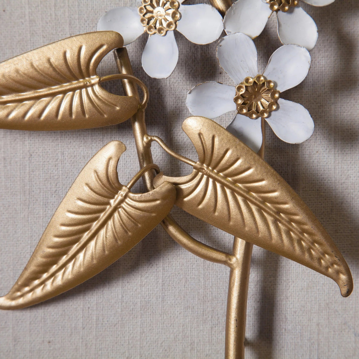 Metal Flower Wall Decor With Wood Frames, White And Gold, Set Of 2 - 23.6in H x 11.81in W x 1.2in D