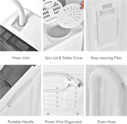 Costway Double Tub Washing Machine, 26 lb Capacity, 18 lb Wash, 8 lb Spin, Drain Pump