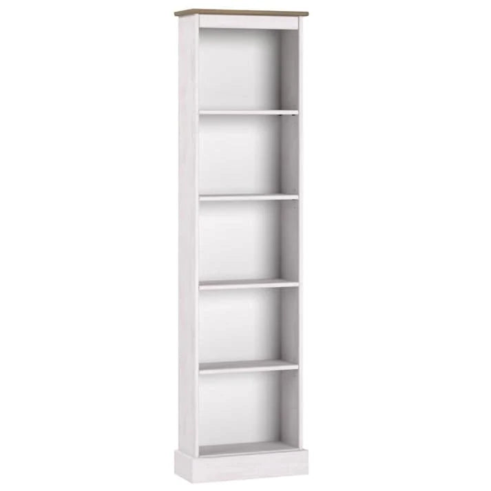 Tall Narrow Solid Pine Wood Bookcase With 5 Open Shelves