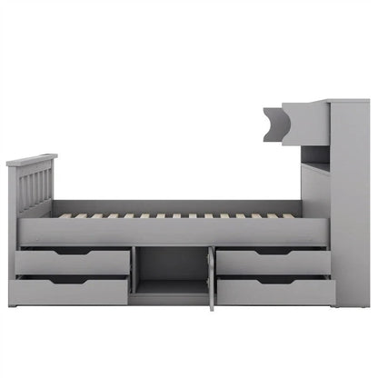 Twin/Full Captain Platform Bed With 4 Drawers And Storage Bookcase Headboard