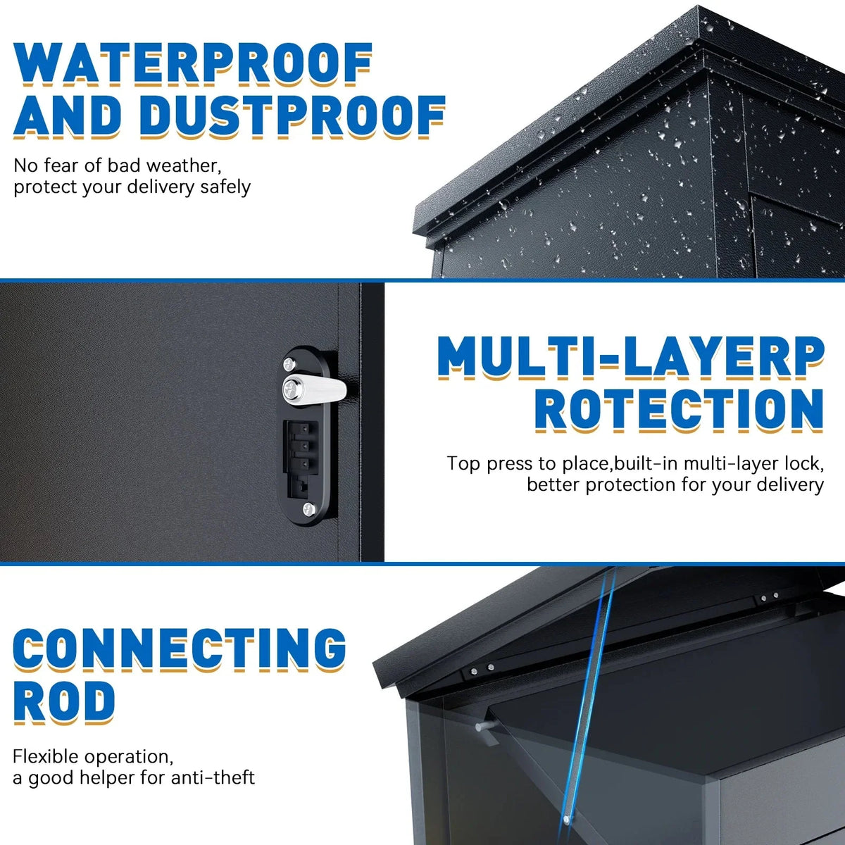 Gaonala Steel Package Delivery Box 19.6x14.4x44.9in Lockable Weather-Resistant Black