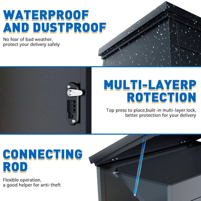 Gaonala Steel Package Delivery Box 19.6x14.4x44.9in Lockable Weather-Resistant Black