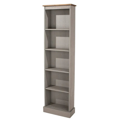 Tall Narrow Solid Pine Wood Bookcase With 5 Open Shelves