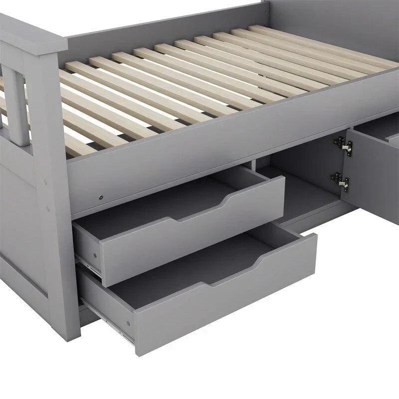 Twin/Full Captain Platform Bed With 4 Drawers And Storage Bookcase Headboard