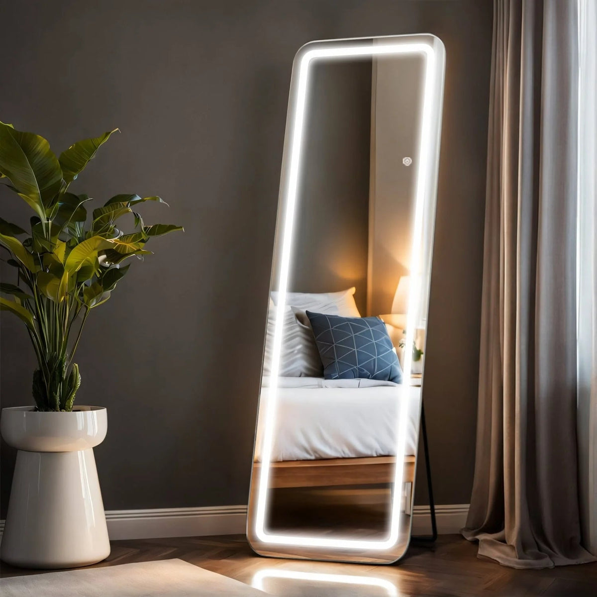 LED Full-Length Floor Mirror With Stand, 64 x 21 Inch