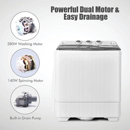 Costway Double Tub Washing Machine, 26 lb Capacity, 18 lb Wash, 8 lb Spin, Drain Pump