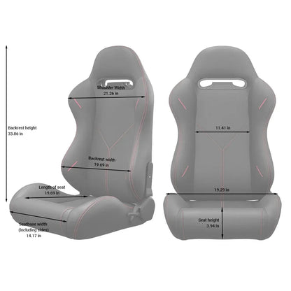 2PC Universal Reclinable Bucket Racing Seats With Adjustor Slider - Red PVC Leather