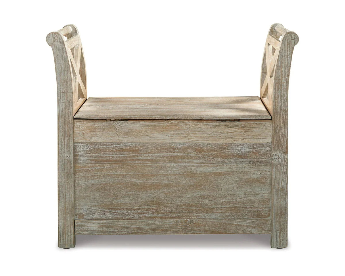 Signature Design by Ashley Accent Bench, Whitewash - Fossil Ridge