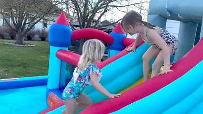 ROOJER 8-in-1 Kids Inflatable Bounce House Water Park With 450W Blower, 2 Water Cannons, Crocodile Sprinkler - B0C2HLK2R4