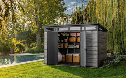 Keter Outdoor Storage Shed 11 x 7 ft, Walnut - Signature