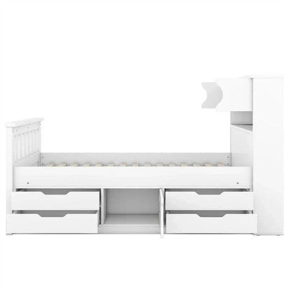 Twin/Full Captain Platform Bed With 4 Drawers And Storage Bookcase Headboard