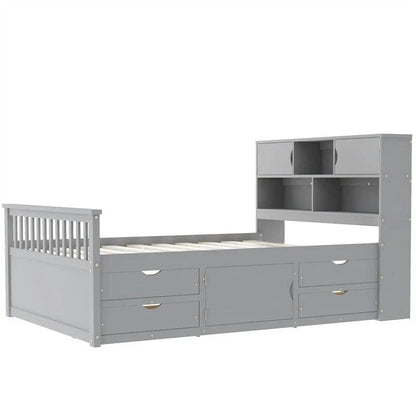 Twin/Full Captain Platform Bed With 4 Drawers And Storage Bookcase Headboard