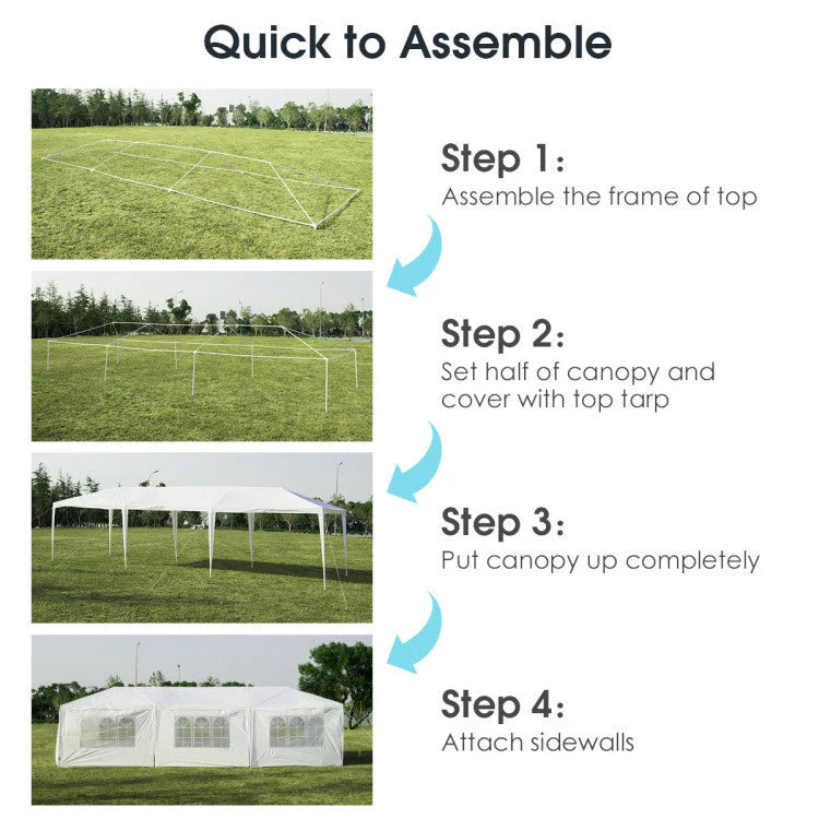 Outdoor Canopy Party Tent, 10 x 30 ft, 8 Removable Sidewalls, White