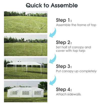 Outdoor Canopy Party Tent, 10 x 30 ft, 8 Removable Sidewalls, White